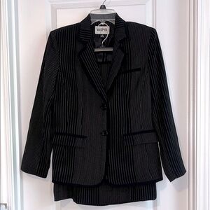 Kasper Black and White Pinstriped Skirt Suit